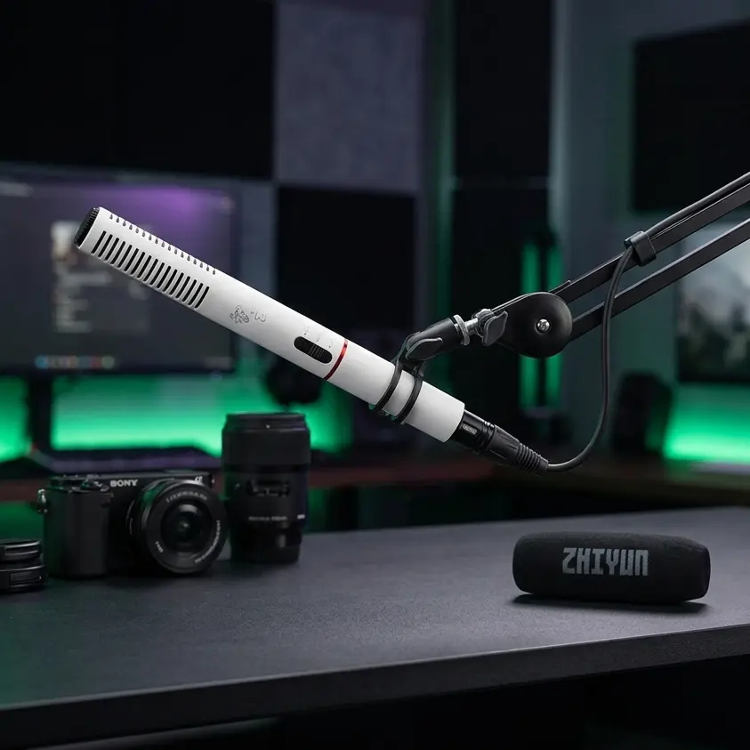Maduber Zhiyun Crane M3 Microphone with Professional Boom Arm Maduber Zhiyun Crane M3 microphone on an articulated boom arm